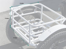 Load image into Gallery viewer, Emojo Caddy Pro Electric Fat Tire Trike rear basket with dimensions.